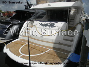 Teak Decking Installation on a 100′ Sunseeker by World Surface, Inc.